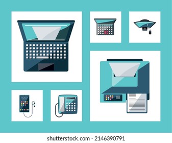 diseño de tecnología de dispositivos de oficina de iconos
