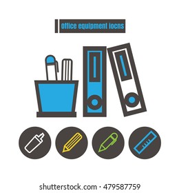 icons office equipment colour vector on white background