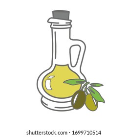 icons of olive fruits and a glass jug, filled outline style vector