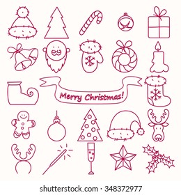 icons on the Christmas theme drawn lines.