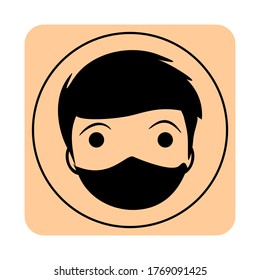 The icons on people's faces are covered with illustration of masks, face shields, personal protective equipment, occupational safety and health, signs, symbols, antiviral masks