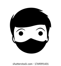 The icons on people's faces are covered with illustration of masks, face shields, personal protective equipment, occupational safety and health, signs, symbols, antiviral masks