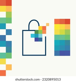Icons on pixel style. Bag, palette