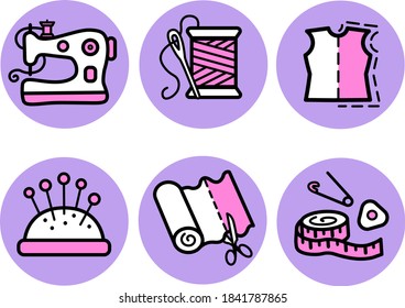 Icons on the sewing theme. Accessories for sewing
