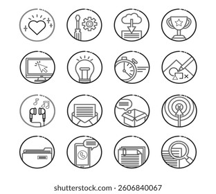 Icons on the subject of computer technology communication and marketing