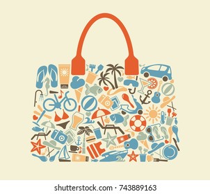 Icons on a theme of beach rest in the form of a bag. Vector image