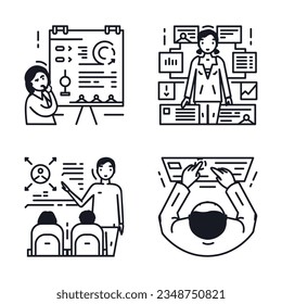 Icons on the theme of business management. Icons related to planning, organization, motivation, control