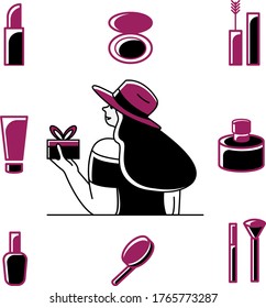 Icons on the theme of cosmetics and gifts