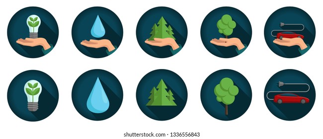 Icons on the theme of ecology. set of flat eco-friendly icons. Vector