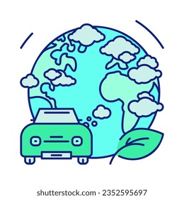 Icons on the theme of emission control. Icons related to emissions from the machine into the Earth’s atmosphere