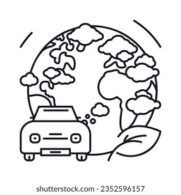 Icons on the theme of emission control. Icons related to emissions from the machine into the Earth’s atmosphere