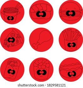 Icons on the theme of fast food