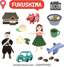 Icons on the theme of Fukushima prefecture in Japan