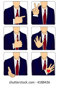 Icons on a theme of gestures. A vector illustration