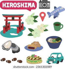 Icons on the theme of Hiroshima prefecture in Japan