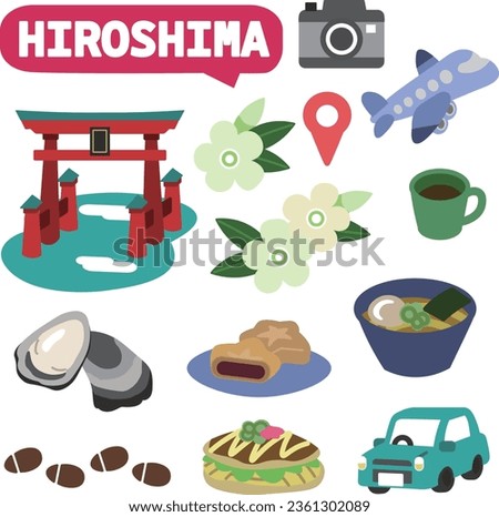 Icons on the theme of Hiroshima prefecture in Japan