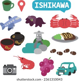 Icons on the theme of Ishikawa prefecture in Japan