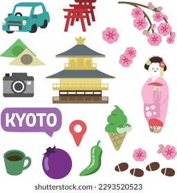 Icons on the theme of Kyoto prefecture in Japan