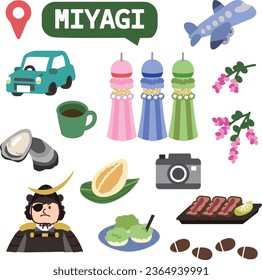 Icons on the theme of Miyagi prefecture in Japan