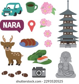 Icons on the theme of Nara prefecture in Japan