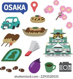 Iconos sobre el tema de la prefectura de Osaka en Japón