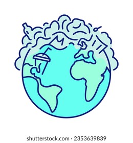 Iconos sobre el tema de la contaminación del medio ambiente con una amplia variedad de residuos. Iconos relacionados con problemas ecológicos Tierra 