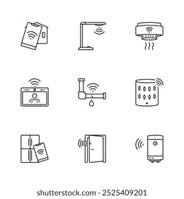 Video Iconos en el tema del hogar inteligente y dispositivos inteligentes con control remoto: lámpara de mesa, detector de humo, intercomunicador, sensor de fugas de agua,
Altavoz inteligente, refrigerador, sensor de apertura de puerta, calentador de agua