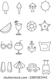 icons on the theme of summer in vector graphics