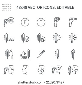 Icons on the theme of temperature. Thermometer, electronic thermometer, covid 19, masked man,
mask mode, high temperature, illness and much more.