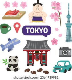 Icons on the theme of Tokyo prefecture in Japan