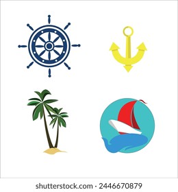 Icons on the theme of tourism. Color vector drawing on a white background. It is drawn in the Adobe Illustrator program. The image is intended for printing.