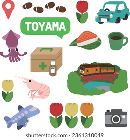 Icons on the theme of Toyama prefecture in Japan