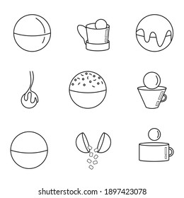 Icons On White Background With Hot Chocolate Bombs And Balls. Mugs.