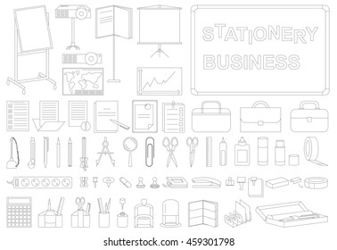 icons on white background outline on the subject of business stationery