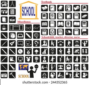 icons on a white background on the topic of school