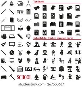 icons on a white background on the topic of school