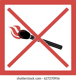 Icons. Open fire. Fire. Burning match. Forbidden