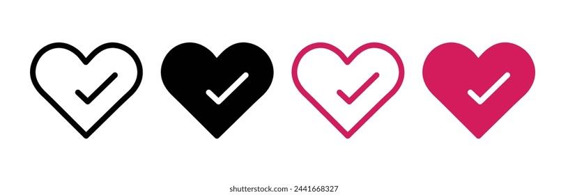 Icons of Optimal Health Choices. Heart with Verification and Wellness Symbols.