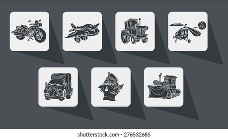 icons outline motor vehicle car plane ship helicopter black