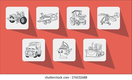 icons outline motor vehicle car plane ship helicopter red