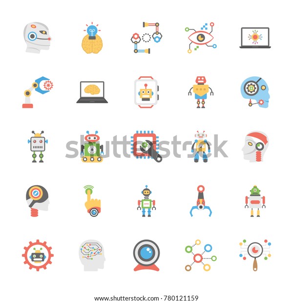 Icons Pack Artificial Intelligence Flat Design Stock Vector (Royalty ...
