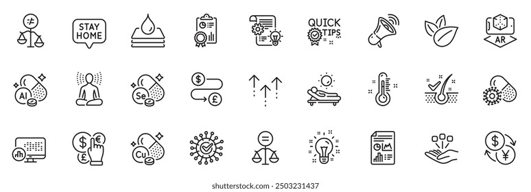 Icons pack as Cogwheel, Money currency and Organic product line icons for app include Currency exchange, Money transfer, Swipe up outline thin icon web set. Thermometer. Cogwheel outline sign. Vector