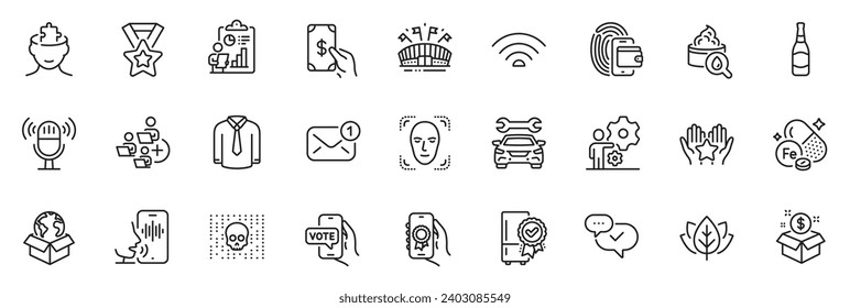 Icons pack as Moisturizing cream, Beer bottle and Wifi line icons for app include Organic tested, Delivery service, Receive money outline thin icon web set. Cyber attack, Ranking. Vector