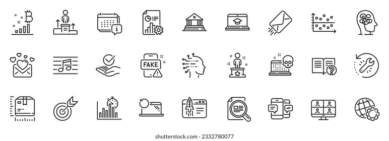 Icons pack como Smartphone sms, Calendar y Recovery los iconos de la línea del portátil para la aplicación incluyen Target, Apested, Check art contorno delgado conjunto de iconos. Informe, correo electrónico. Signo de contorno sms de Smartphone. Vector