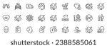 Icons pack as Vitamin d, Eye drops and Medical support line icons for app include Donation, Face cream, Microscope outline thin icon web set. Cobalt mineral, Coronavirus. Vector