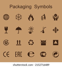 Icons for packaging set. Symbols for product packaging. Information icons for packaging. Vector illustration. stock image. 