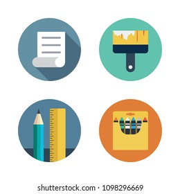 Icons Paint Accessory with paint brush, crayons, school material and file