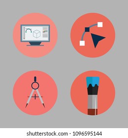 Icons Paint Accessory with compass, paint brush, graphic design  and vector