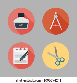 Icons Paint Accessory with compass, note, ink and scissors