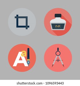 Icons Paint Accessory with compass, text editor, crop and ink